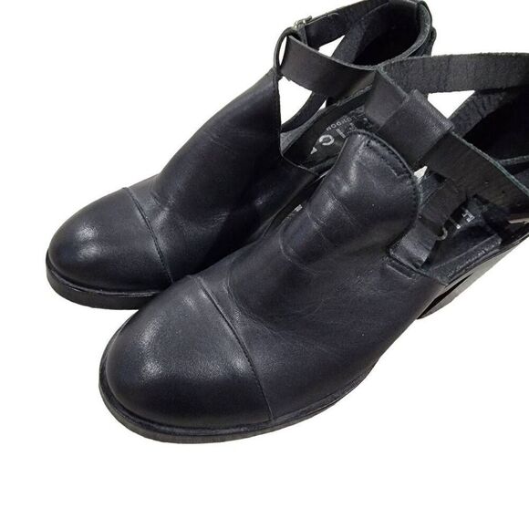 Office London Cutout Black Chunky Heel Booties Ankle Leather Sz 39 - Picture 3 of 6